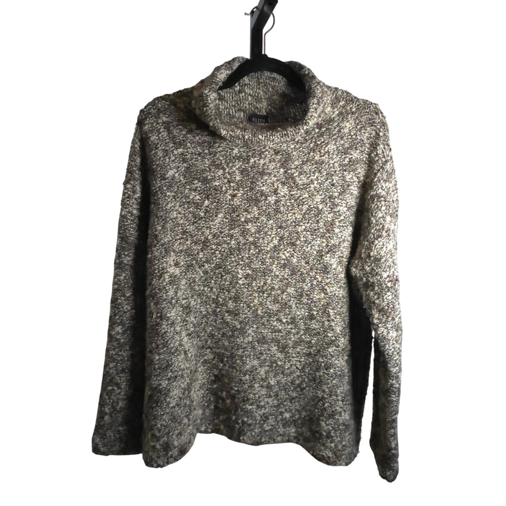 Eileen Fisher Merino Wool Bouclé Cowl Neck Sweater Neutral Large‎ EUC